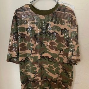AKIRA Sequin Army Camouflage T-Shirt Dress